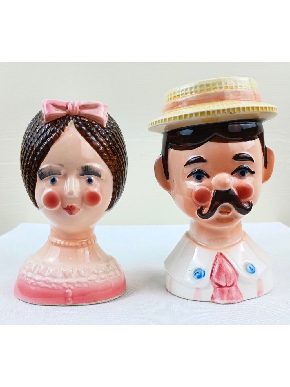 Vintage Enesco Imports Japan Salt & Pepper Shakers Couple Bust Man Woman
